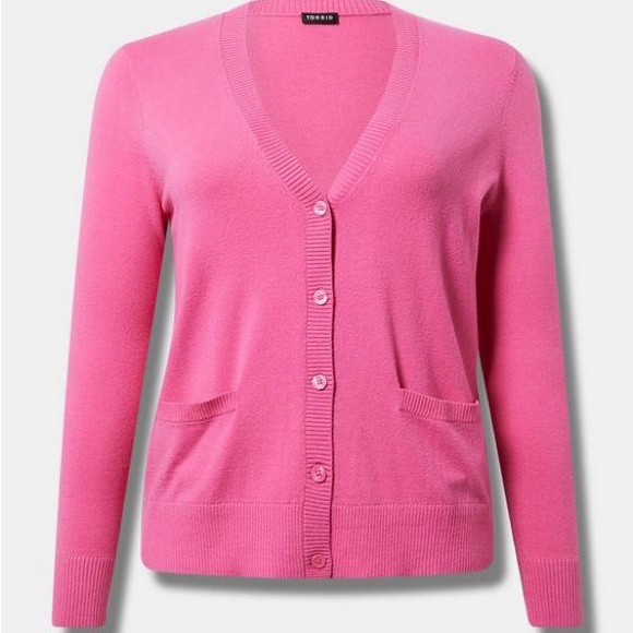 Torrid Everyday Soft V-Neck Pocket Cardigan Sweater in Gin Fizz Pink Size 2 2X - Picture 1 of 6